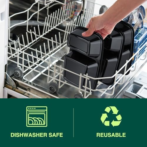 Glotoch Express 32oz Black Two-Compartment Square Meal Prep Containers, Food Storage Containers with Lids for Microwave Dishwasher Freezer Safe 300pack