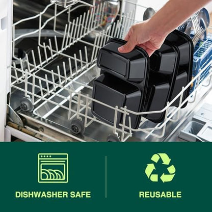 Glotoch Express 32oz Black Two-Compartment Square Meal Prep Containers, Food Storage Containers with Lids for Microwave Dishwasher Freezer Safe 300pack