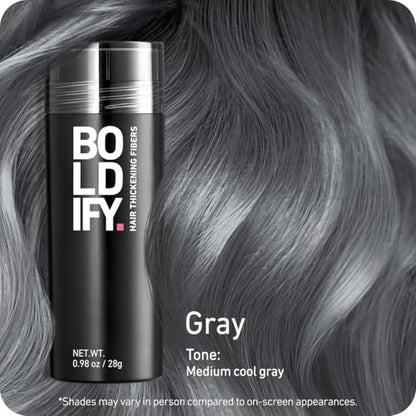 BOLDIFY Hair Fibers (28g) - Fill In Thinning and Fine Hair for an Instantly Fuller, Thicker Look - 14 Shades for Women & Men - Gray