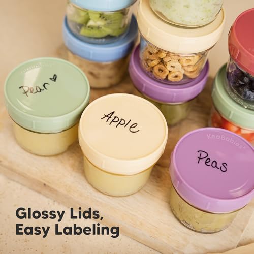 KeaBabies 12pk 4oz Glass Baby Food Containers with Lids - Leak-Proof, Microwavable Small Glass Jars, Baby Purees & Toddler Snack Storage Containers, BPA-Free, Dishwasher & Freezer Safe (Nord)