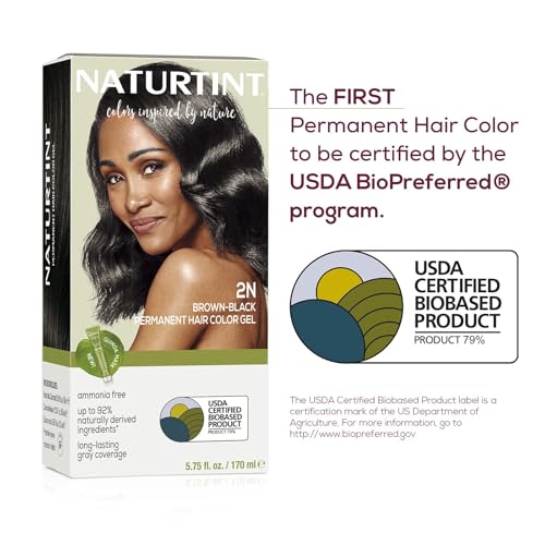 Naturtint 2N Brown Black Permanent Hair Color (Pack of 6), Ammonia Free, Vegan, Cruelty Free, up to 100% Gray Coverage, Long Lasting Results (Packaging may vary)