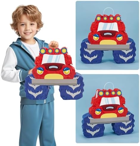 WERNNSAI Truck Piñata - Monster Truck Piñata Bundle with Blindfold and Bat for Boys Kids Piñata Theme Party Decoration Supplies Cool Car Piñata for Birthday Party Carnival Celebration Game
