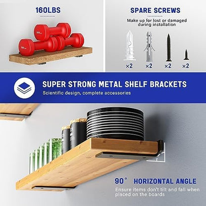 Goovilla Shelf Bracket, Heavy Duty Floating Shelf Brackets 6 inch Long, 6 Pack Brackets for Shelves, Black Coated Metal Wall Shelf Support Brackets with 1/5 Inch Thick and 160 lb. Load Capacity