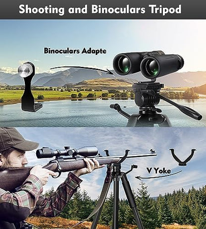 Spotting Scope Tripod, Shooting Tripod and Compact Shooting Stand Rest Hunting V Yoke, with Binoculars Adapter and Removable 360° Rotate Fluid Head, Perfect for Binoculars, Spotting Scope, Shooting