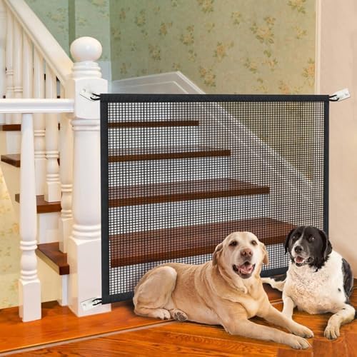 Dog Gate for Stairs Pet Gates for The House: Dogs Screen Mesh Gate for Doorways Stairways Indoor 29 inch Tall, 50 inch Wide Fits 44-47 inch Openings
