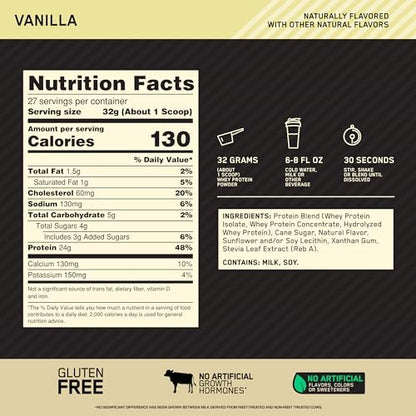 Optimum Nutrition Gold Standard 100% Whey Naturally Flavored Protein Powder, Vanilla, 1.9 Pound (Packaging May Vary)