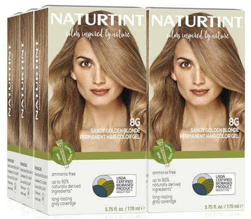 Naturtint 8G Sandy Golden Blonde Permanent Hair Color (Pack of 6), Ammonia Free, Vegan, Cruelty Free, up to 100% Gray Coverage, Long Lasting Results (Packaging may vary)