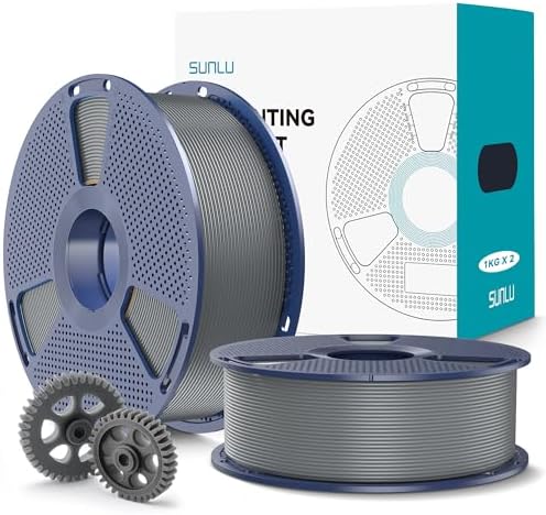 SUNLU PLA+2.0 3D Printer Filament 2KG, Upgrade PLA+ Filament 1.75mm, Tougher and Stronger, Dimensional Accuracy +/-0.02mm, 1KG per Spool, 2 Pack, 2KG Total, Grey+Grey