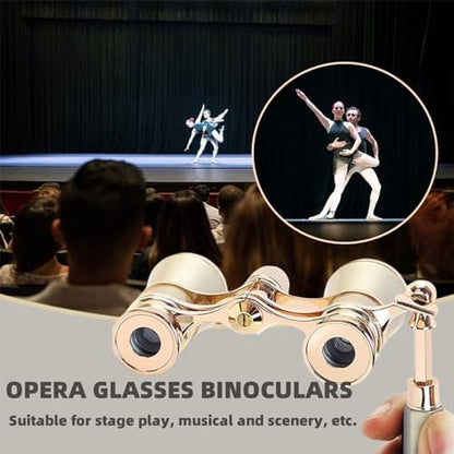 Opera Glasses Binoculars, Theatre Binoculars, 3X25, Metal Material, Vintage and Refined, with Adjustable Handle for Adults Kids Women in Musical Concert Cinema.