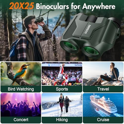 Compact Binoculars for Adults and Kids - Deesoo 20x25 Mini Lightweight High Powered Binocular for Bird Watching - Easy Focus Small Pocket Binoculars for Travel Concert Hunting Hiking