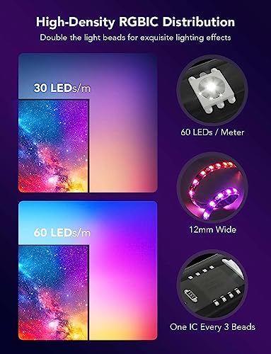 Govee Envisual TV LED Backlight T2 with Dual Cameras, 11.8ft RGBIC Wi-Fi LED Strip Lights for 55-65 inch TVs, Double Strip Light Beads, for Home Decorations, Smart App Control, Music Sync