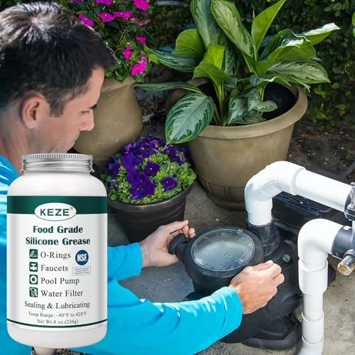 KEZE Pool Lube for O Ring Food Grade Waterproof Silicone Faucet Grease for Pool Filter Plumbing Plastic Parts Gasket Valve Rubber Seals Paste with Brush Top Can 8 OZ