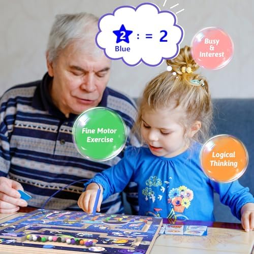 Magnetic Color and Number Maze - Montessori Toys for 3+ Year Old - Wooden Color Matching Learning Counting Puzzle Board -Toddler Activities Fine Motor Skills Toys for Boys Girls 3 4 5 Years Old