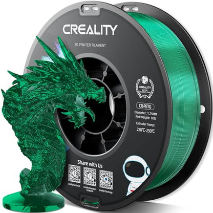 Official Creality PETG 3D Printer Filament 1.75mm 1KG (2.2lbs), High Precision Strong Toughness, Odorless Better Flow Moistureproof 3D Printing Ender Filament, Clear Green