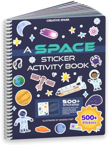 CUPKIN Outer Space Sticker Book for Kids 2-4, 500+ Kids Stickers 12 Coloring Pages, 12 Side by Side Scenes, Fun Toddler Travel Activity Coloring and Sticker Books for Ages 4-8 + 8-10