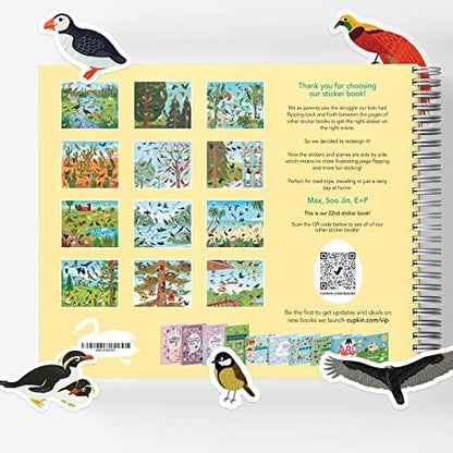 Cupkin Bird Sticker Book Activity for Kids, Toddler Airplane Travel Essentials, 500+ Parrot Stickers + 12 Scenes + 12 Coloring Book Pages, Bird Lover Kids Gift, Kid Crafts for Ages 2-8
