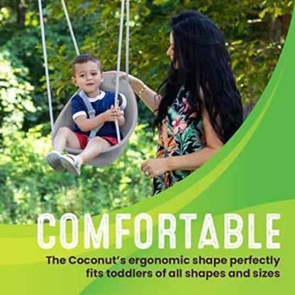 Swurfer Coconut Toddler Swing – Comfy Baby Swing Outdoor, 3- Point Adjustable Safety Harness, Secure, Safe Quick Click Locking System, Blister-Free Rope, Easy Installation, Ages 6-36 Months