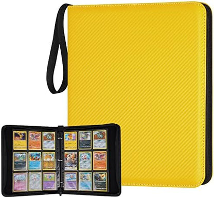 9 Pocket Card Binder, Premium Zip Trading Card Binder, 720 Double Sided Pocket PU Card Collection Binder, Collector Card Album, Card Folder for MTG, TCG, Sports Cards, Game Cards (yellow)