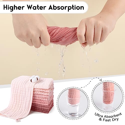 Muslin Burp Cloths for Baby 100% Cotton Burping Cloths for Boys Girls Large 20''X10'' Extra Soft and Absorbent 12 Pack - Gradient Pink