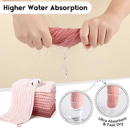 Muslin Burp Cloths for Baby 100% Cotton Burping Cloths for Boys Girls Large 20''X10'' Extra Soft and Absorbent 12 Pack - Gradient Pink