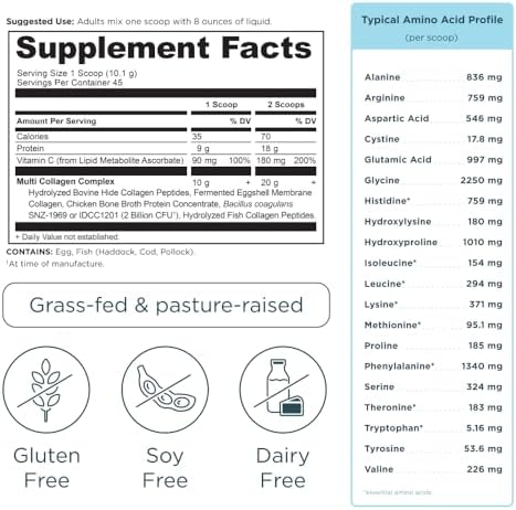 Ancient Nutrition Collagen Powder Protein with Probiotics, Unflavored Multi Collagen Protein with Vitamin C, 45 Servings, Hydrolyzed Collagen Peptides Supports Skin and Nails, Gut Health, 16oz