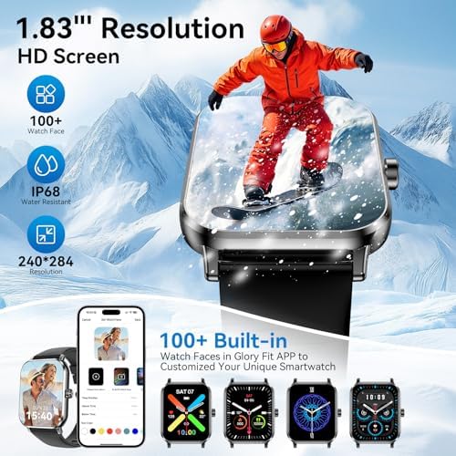 Smart Watch for Men Women, 1.83" HD Touchsreen, Bluetooth Calling, 5 ATM Water-Resistance, 130+ Sports Modes, Health, Fitness & Sleep Tracker, Timer, Fitness Watch for Android/iOS, Black