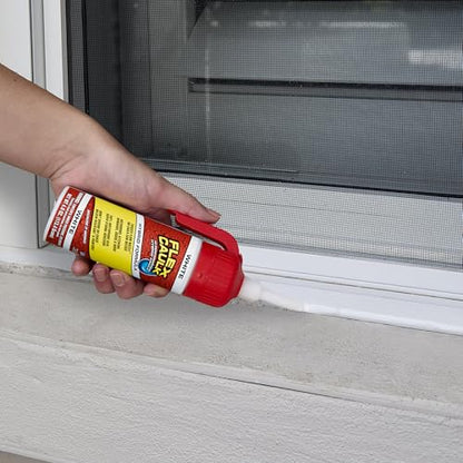 Flex Caulk, Waterproof & Weatherproof Hybrid Polymer Sealant, Strong, Paintable, Indoor, Outdoor, Bath, Shower, Sink, Window, Baseboards, Door, RV, Roof, Wood, Auto & Marine, White, 4 oz, 1-Pack