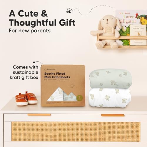 2-Pack Mini Crib Sheets Fitted - 38x26 Pack N Play Sheets for Pack and Play Mattress, Organic Cotton, Soft & Breathable Playard Bedding, Neutral Mini Toddler Bed Cover for Boys, Girls (Elly)