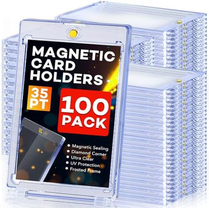 100ct Magnetic Card Holders, 35pt One Touch Card Holder, U-V Protection Hard Plastic Case for Trading Cards, Display Case for Sports, Baseball, Football, Game Cards
