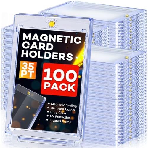 100ct Magnetic Card Holders, 35pt One Touch Card Holder, U-V Protection Hard Plastic Case for Trading Cards, Display Case for Sports, Baseball, Football, Game Cards