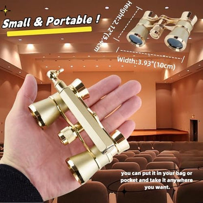 Opera Glasses Binoculars, Theatre Binoculars, 3X25, Metal Material, Vintage and Refined, with Adjustable Handle for Adults Kids Women in Musical Concert Cinema.