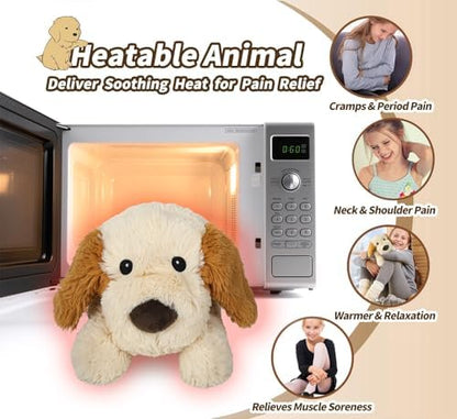 Puppy Stuffed Animals, Microwavable Stuffed Animal Adorable Fluffy Dog Plush for Warmth, Heatable & Coolable Lavender Scent Puppy Plush Toys, Cute Soft Dog Plushies for Kids & Adults Girls Boys Gifts