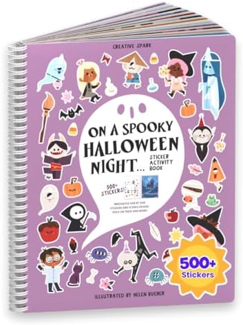 Halloween Sticker Book for Kids 3-5 Spooky, Children's Crafts (500+ Cute Halloween Stickers for Kids & 12 Scenes) Holiday Activity Books, Fall Coloring Book Children Ages 4-8