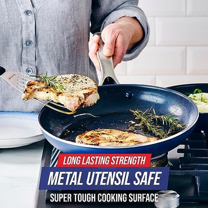 Blue Diamond 8" Nonstick Frying Pan Skillet, Diamond Infused PFAS & PTFE-Free Ceramic Pot, Dishwasher & Oven Safe, Stay Cool Handle, Durable Non Toxic Metal Utensil Safe, Egg & Omelet Pan, Blue
