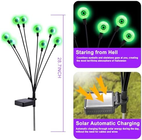 ASMAD Halloween Decorations Outdoor Solar Scary Eyeball Lights, 4Pack 32LEDs Green Eyeball Swaying Firefly Light, Waterproof Halloween Path Lights for Garden/Yard/Patio/Party Decor