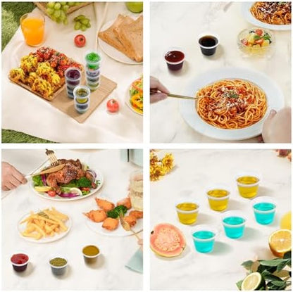 360 Set 1 oz Jello Shot Cups with Lids, Sturdy & Food Safe Disposable Plastic Portion Condiment Dipping Sauce Cups, Small Containers for Salad Dressing
