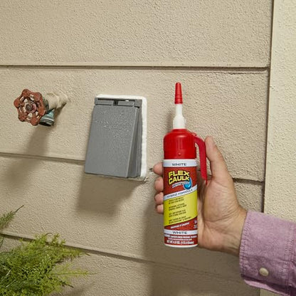 Flex Caulk, Waterproof & Weatherproof Hybrid Polymer Sealant, Strong, Paintable, Indoor, Outdoor, Bath, Shower, Sink, Window, Baseboards, Door, RV, Roof, Wood, Auto & Marine, White, 4 oz, 1-Pack