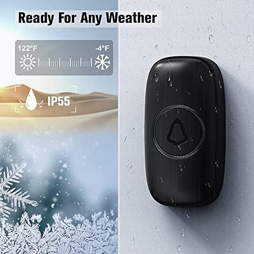 SECRUI Wireless Doorbell with 2 Buttons, Waterproof Mini Doorbell 1,000ft Range 110dB Mute Mode 58 Door Chimes & Colorful LED Flashing - Black