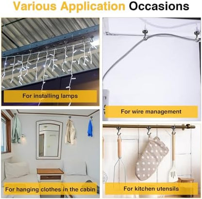 DIYMAG Outdoor Hooks for Hanging String Lights, Balck Magnetic Hooks Strong 30lbs+ Hanging Party Light Wall Cable for Outside Cruise Cabin Refrigerator Fridge Grills Must Have 60PCS