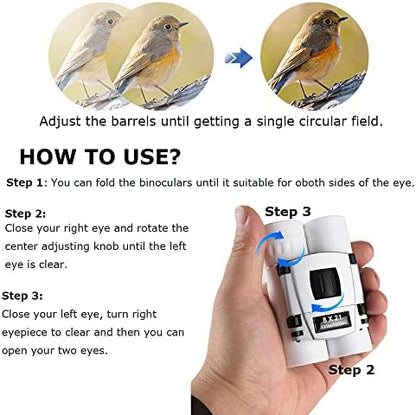 8x21 Compact Binoculars for Adults Teens, Mini Small Full Optical Binoculars for Bird Watching Opera Hiking Hunting Travel Concert (White)