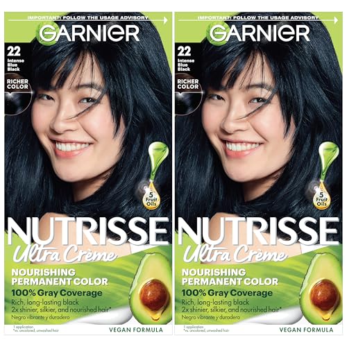 Garnier Hair Color Nutrisse Nourishing Creme, 22 Intense Blue Black (Mulberry) Permanent Hair Dye, 2 Count (Packaging May Vary)