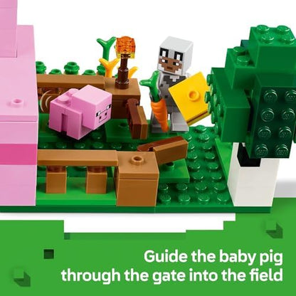 LEGO Minecraft The Baby Pig House Toy Figures and Playset - Building Minecraft Toy for Kids, Boys and Girls, Ages 7+ - Gift for Birthdays - with 2 Minifigures for Pretend Play - 21268