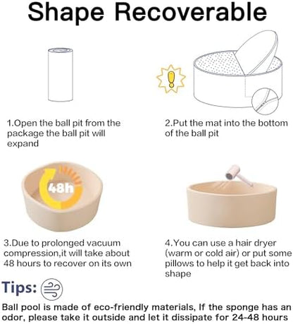 Ball Pit for Toddlers 35.43''x11.81 Baby Ball Pit Soft Memory Foam Ball Pool Round Kids Ball Pit Indoor and Outdoor Game Kids Play Ball Pool Ideal Gift for Girls and Boys (Beige, NO Balls)