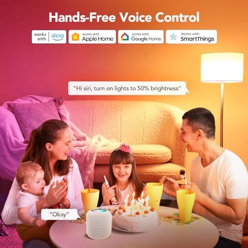 OREiN Matter Smart Light Bulb, Smart Light Bulbs Work with Apple Home, Alexa, Google Home, SmartThings, A19 Color Changing Light Bulbs 2.4Ghz WiFi, 800 Lumens Equivalent 60W 4Pack