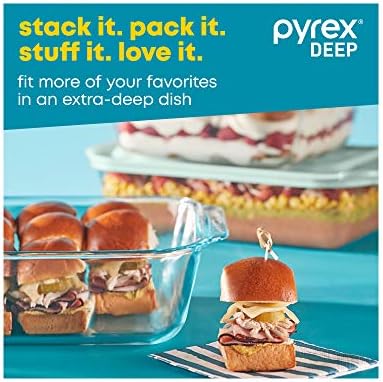 Pyrex Deep 3-Pack Glass Baking Dish Set (9"x13", 7"x11", 8"x8") With BPA-Free Lids, Rectangular Glass Bakeware, Dishwasher, Microwave, Freezer & Pre-Heated Oven Safe