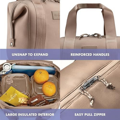 Fit & Fresh Neoprene Like Lunch Bag For Women, Insulated Womens Lunch Bag For Work, Tear & Stain Resistant Large Lunch Box With Containers and Ice, Machine Washable Remi Lunch Bag, Taupe