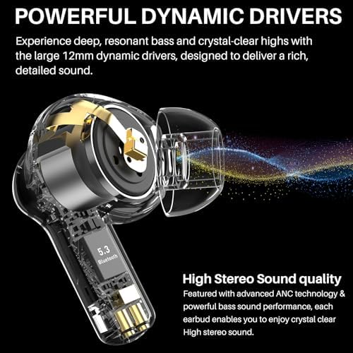 TOZO NC3 Hybrid Active Noise Cancelling Wireless Earbuds with 6 Mics AI Clear Call Ear Buds 55H Playtime with LED Display 32 Preset EQs via APP Bluetooth 5.3 IPX8 Waterproof in Ear Headphones