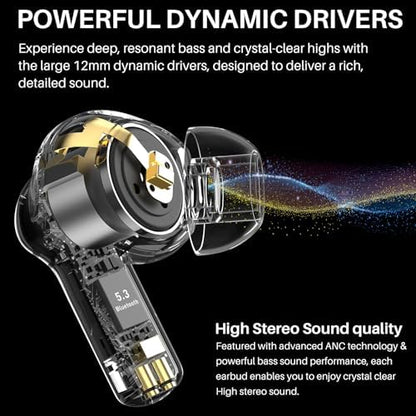 TOZO NC3 Hybrid Active Noise Cancelling Wireless Earbuds with 6 Mics AI Clear Call Ear Buds 55H Playtime with LED Display 32 Preset EQs via APP Bluetooth 5.3 IPX8 Waterproof in Ear Headphones