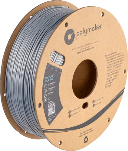 Polymaker PLA PRO Filament 1.75mm 1kg, Tough & High Rigidity Silver 3D Printing Filament, PolyLite PLA PRO 3D Printer Filament 1.75mm, Print with Most 3D Printers