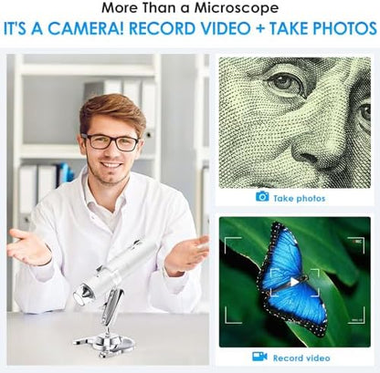 Wireless Digital Microscope, Skybasic 50X-1000X Magnification WiFi Pocket Handheld Microscopes with Stand HD USB Microscope Camera Compatible with iPhone Android iPad Windows Mac Computer (White)